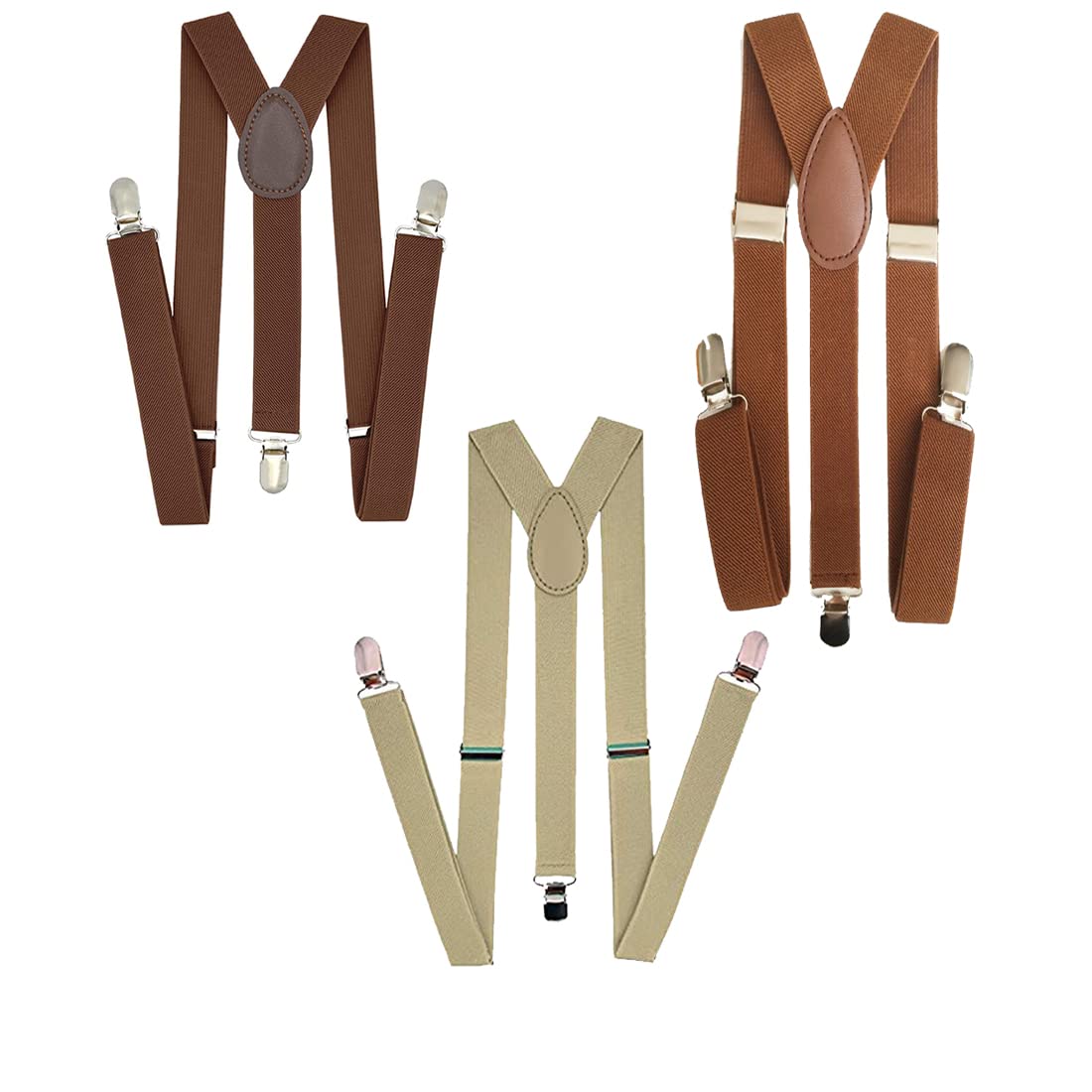 Unisex Enamel Elastic Y-Back Suspenders – Pack of 3 Stylish, Adjustable Clip-On Braces for Trousers (Brown & Light Brown, Free Size)-image-17