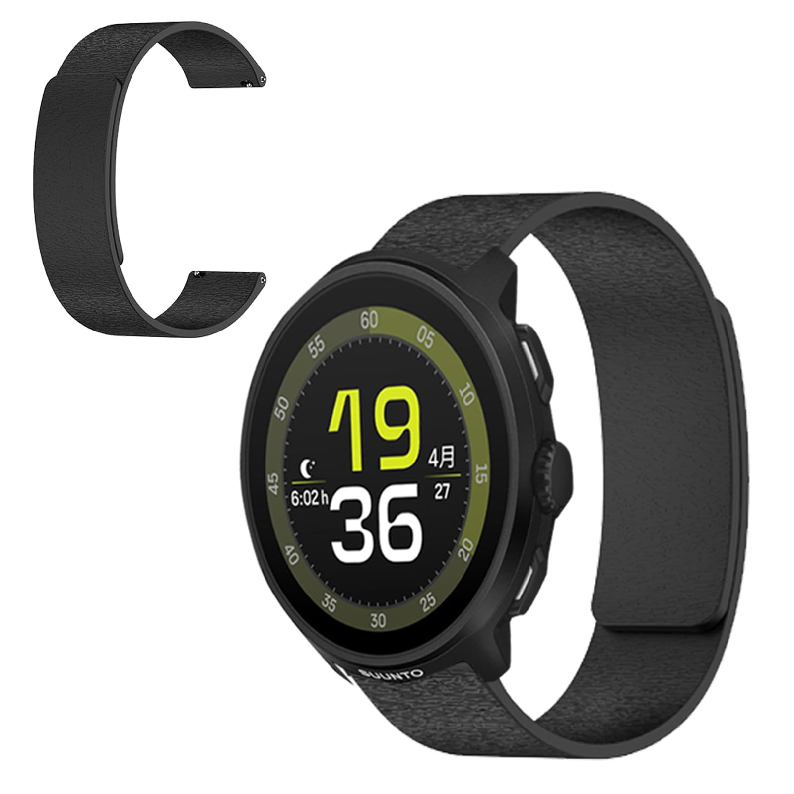 SUUNTO デジタル腕時計 黒 シリコンバンド SUUNTO スマートウォッチ バンド 24mm シリコン ベルト 20mm