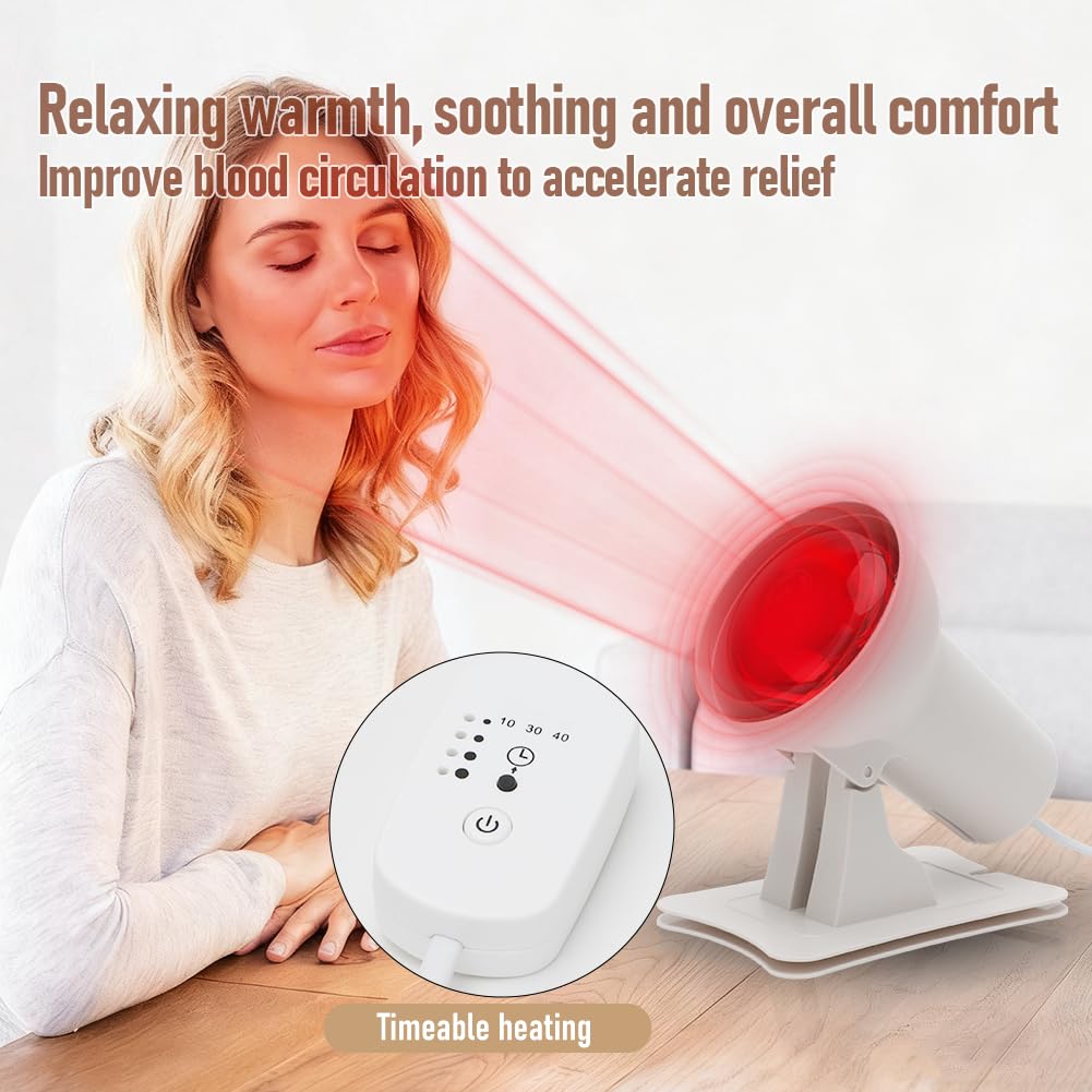 Lampada Infrarossi Termica 110W Radiatore Portatile Calore Rapido Base Antiscivolo Allevia Dolori Muscolari per Rilassamento Domestico Studio Ufficio e Fitness