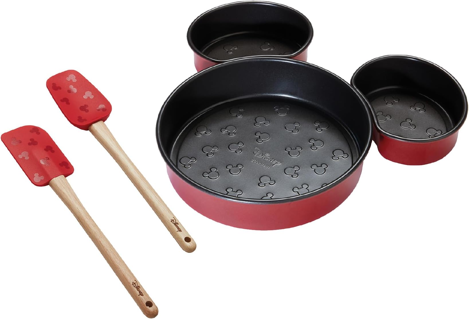 Prestige New Disney Bake with Mickey Mouse Bakeware Set with 3 Piece Mickey Head Cake Tin and Silicone Spatula Set of 2