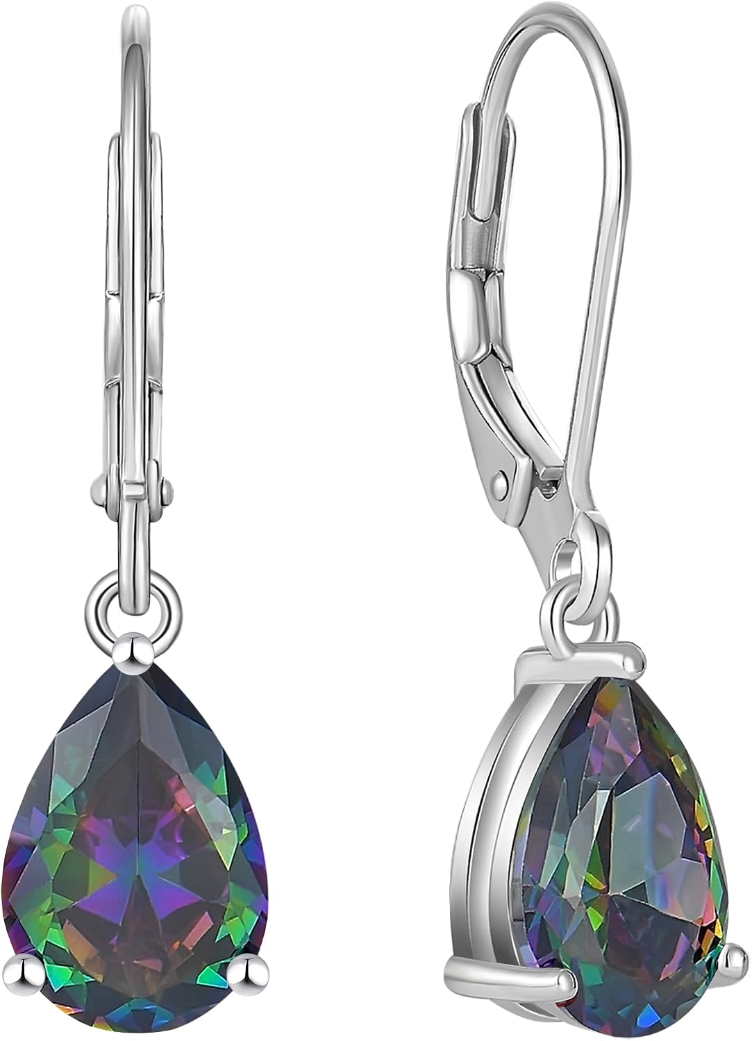 YL 925 Sterling Silver Teardrop Dangle Earrings for Women 7x10 MM Solitaire Drop Earrings Multicolored Birthstone Leverback Jewelry