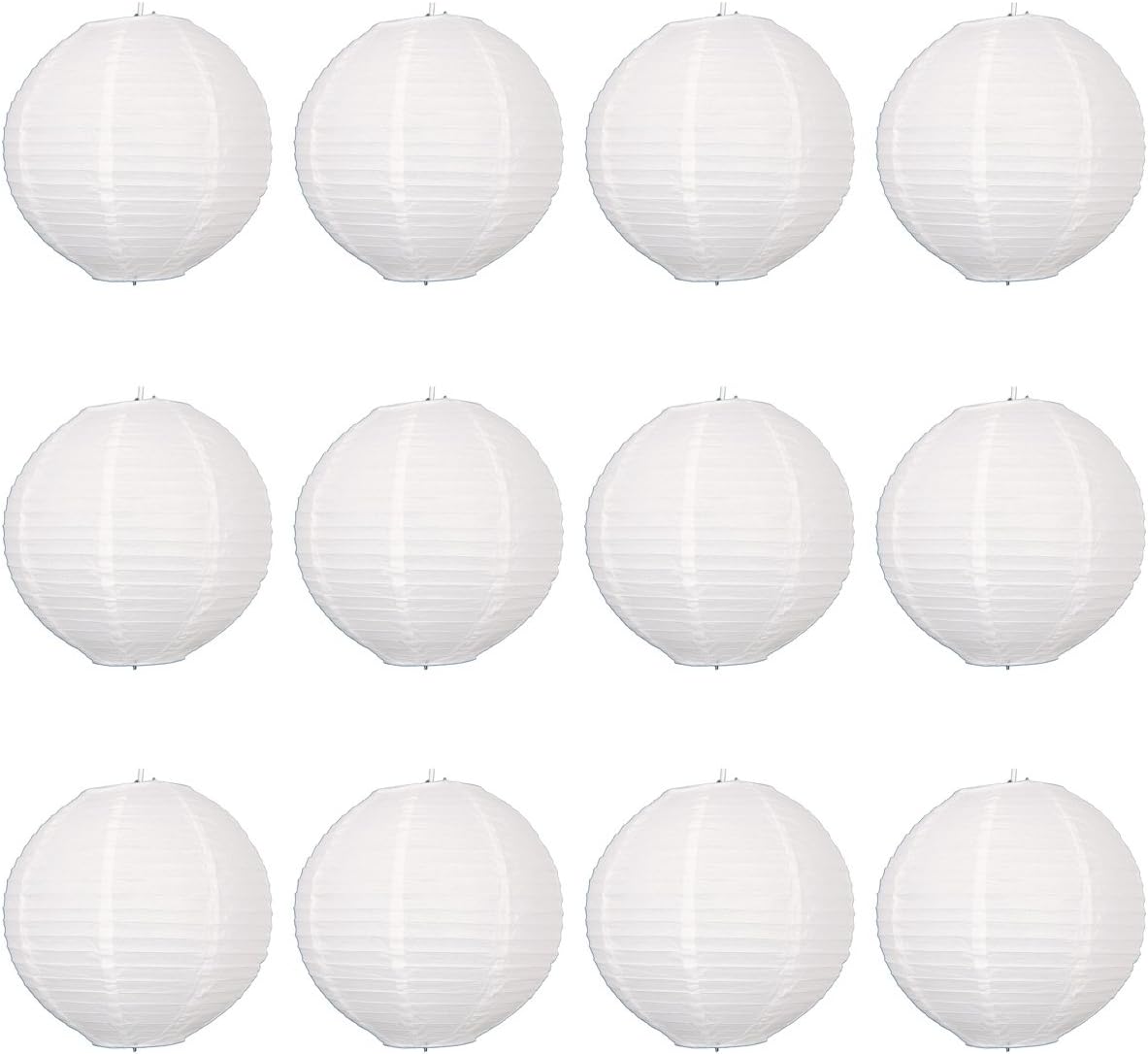 12 x 8" White round paper lantern with wire ribbing - Value pack