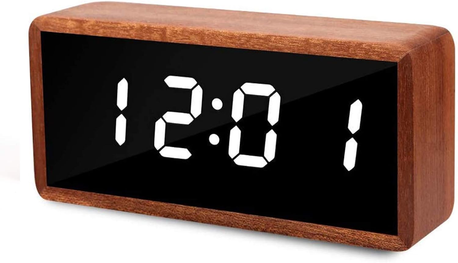 Digital Alarm Clock, MiCar Solid Wood Led Modern Desk Clock with 5.5"x2.36" Display, 7 Brightness, 5 Volume, 3 Alarms, Snooze for Kids Bedroom Office