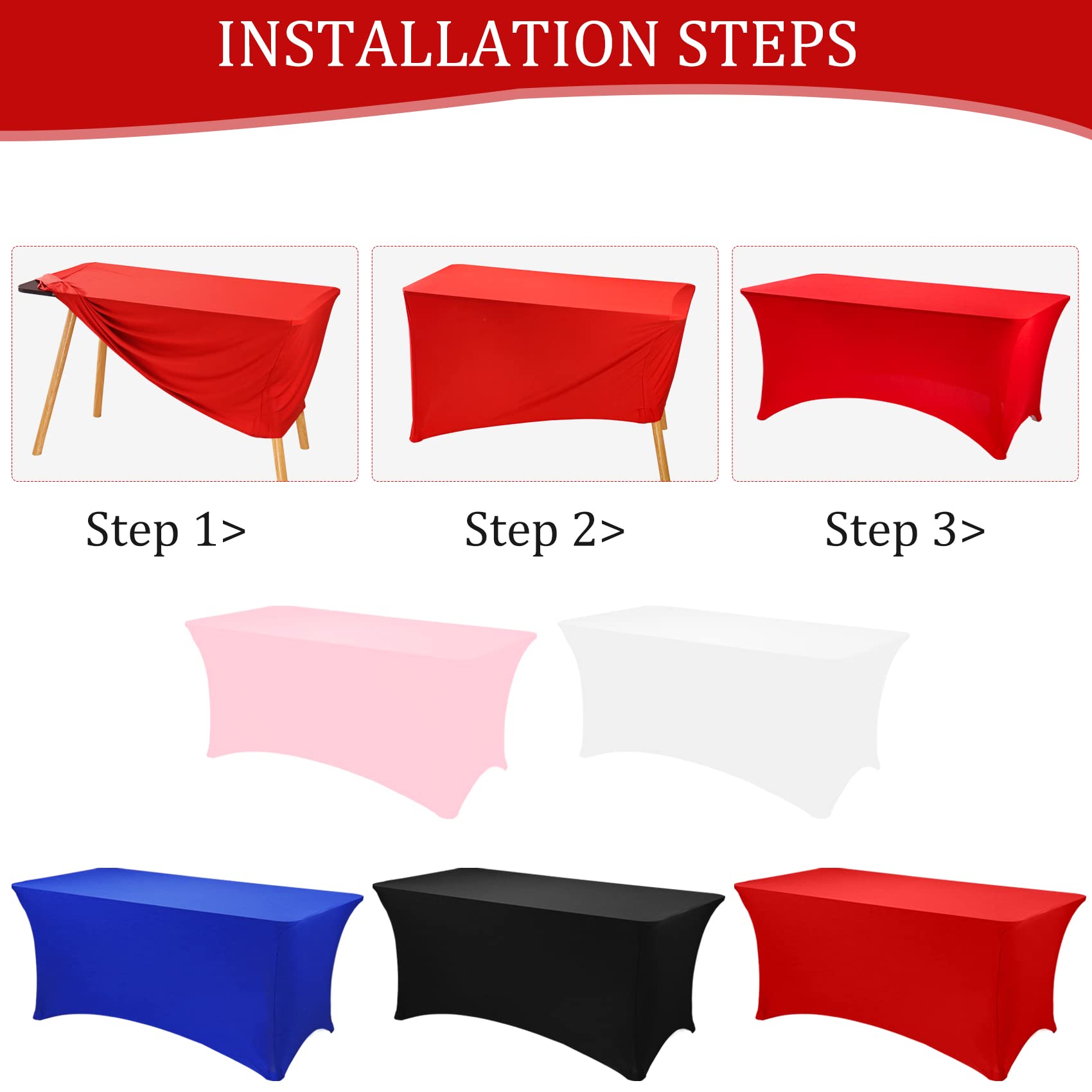Paquete de 8 manteles rectangulares de Elastano de 6 pies, Lavables y Resistentes a Las Arrugas, para Mesa Plegable, Bodas, Fiestas, cumpleaños, Banquetes, Bares, Eventos (Rojo)