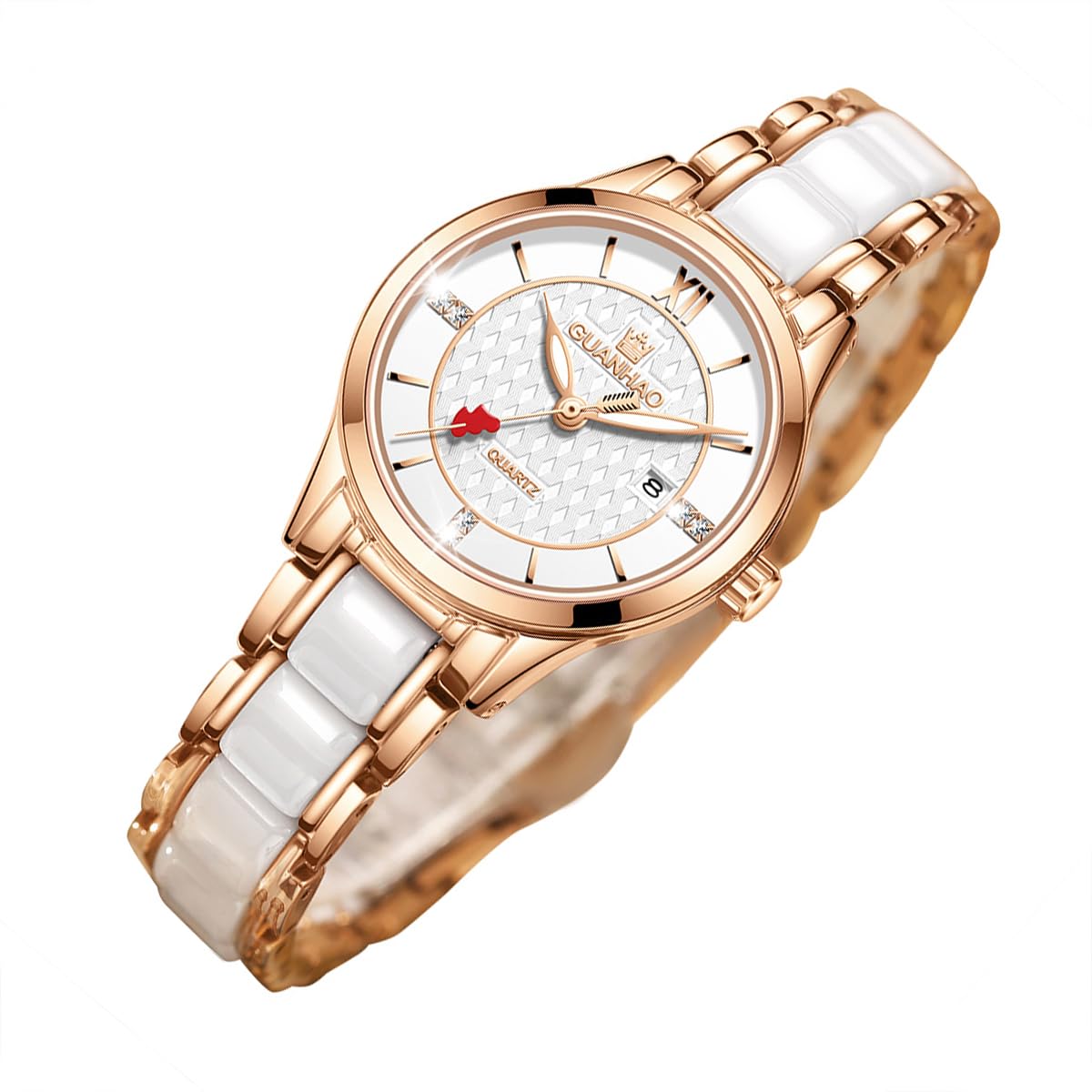 Ceramic Watches for Women, Fashion Ladies Watch Elegant Dress Women's Wristwatches with Diamond Accented Waterproof Calendar Mineral Glass