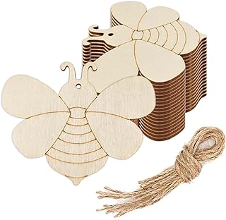 20pcs Bee Wood DIY Crafts Cutouts Unfinished Wooden Honeybee Shaped Hanging Ornaments with Jute Twines Wood Tags for Wedding Birthday Christmas Party Decorations