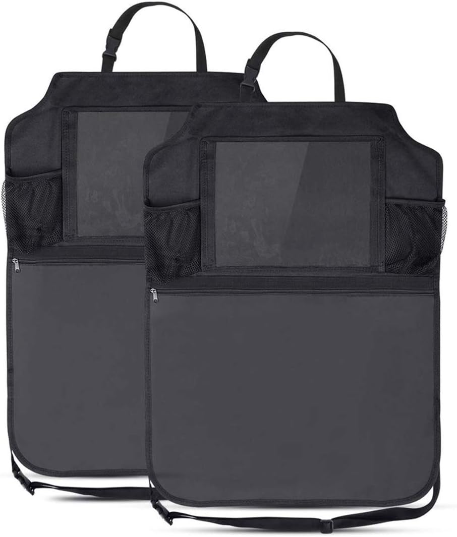 2PCS Car Seat Organisers Kick Mats - Waterproof Seat Back Protectors - Multi Pockets Travel Accessory