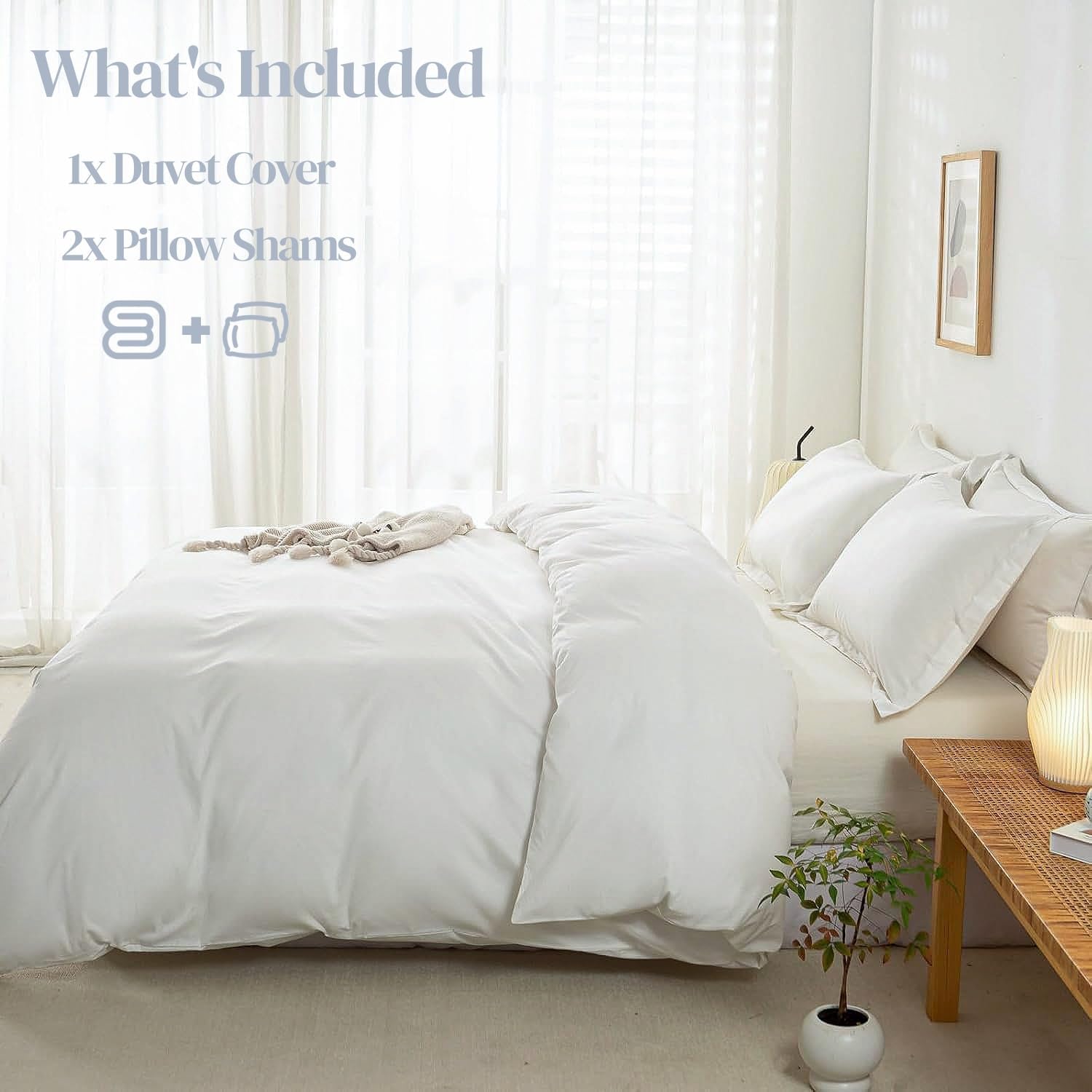 OAITE Duvet Cover Set 100% Washed Cotton Solid 3pcs | Soft,Durable,Long-staple Cotton,Hidden Zipper with 8 Interior Corner Ties,2 Pillowcases image 5