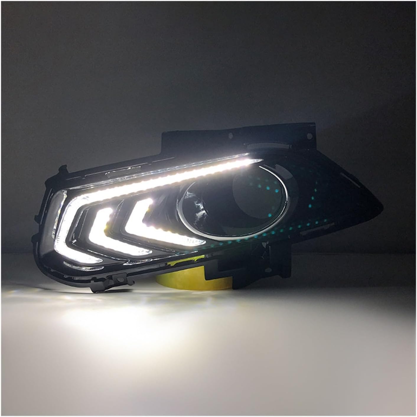 Pair LED DRL Fog Light Bezels For 2013-2016 Ford Fusion Daytime Running Lamp Covers With Dynamic Sequential Turn Signals Wiring Harness And Switch, No Fog Lamps