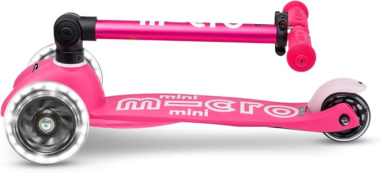 Micro Kickboard | Mini Foldable LED Kids Scooter for Ages 2-5 | Children up to 110 lbs | 3 Wheel Lean-to-Steer | Adjustable T Bar | Smooth Ride, Motion-Activated PU LED Wheels | Swiss Design