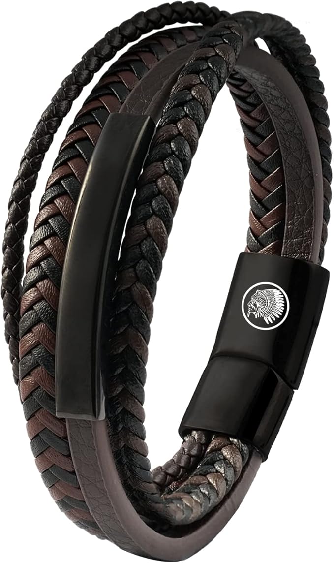Bruine Leren Wikkelarmband Met Gevlochten Patroon En Magnetische Sluiting 2