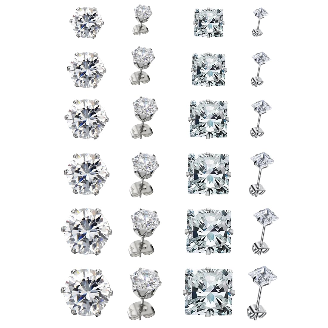 JEYORZY 12 Paia Orecchini Uomo Diamante, Orecchini Acciaio Chirurgico per Donna Uomo, Zirconi Cubici, Orecchini A Bottone Anallergico Cartilagine