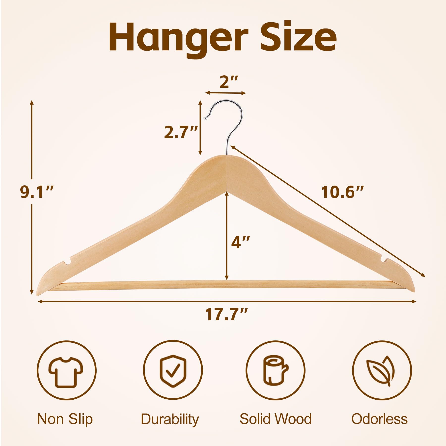 JupiterForce Wooden Hangers 50 Pack, Non-Slip Coat Hangers with 360 Degree Swivel Hook & Shoulder Grooves, Wood Suit Hangers, Clothes Hangers for Coats, Shirts, Pants, Jackets, Dress (Natural)