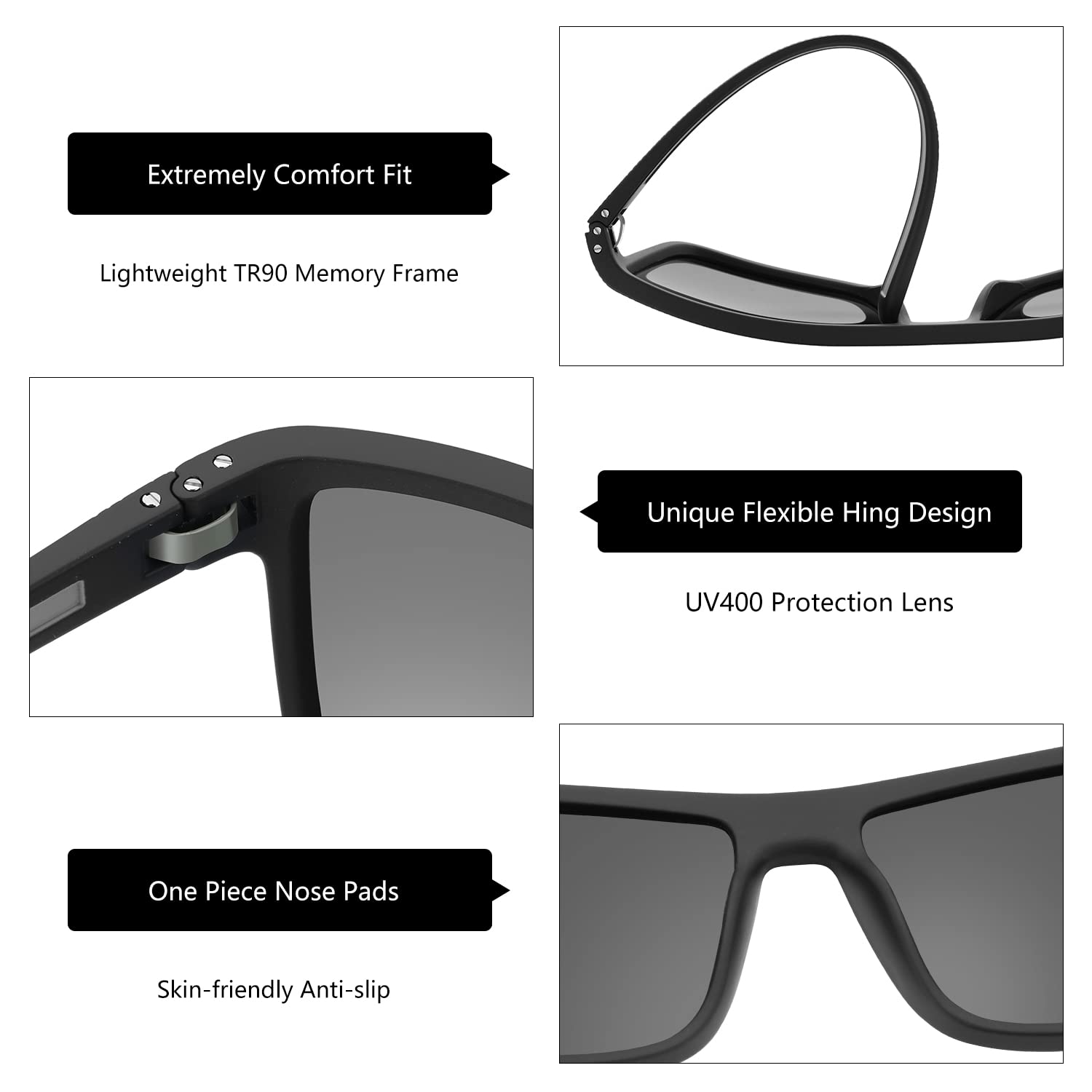 ZENOTTIC Occhiali da sole polarizzati uomo leggero TR90 montatura UV400 protezione occhiali da sole quadrati