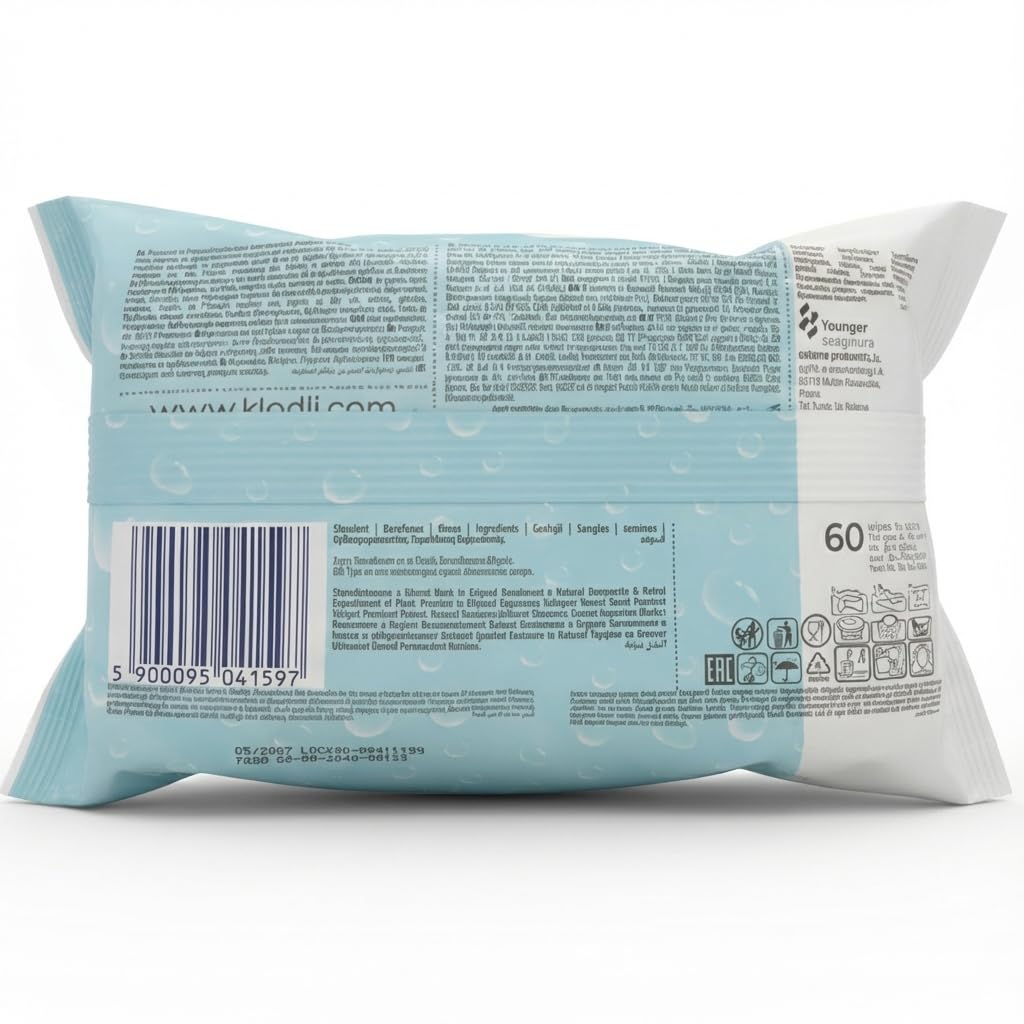 Kindii Water Care – Lingettes Humides Bébé, 60 unités, 100% Viscose, 99,9% Eau, Extrait de Pamplemousse, 150 × 200 mm, Pour Nouveau-Nés, non parfumées – Peaux Sensibles