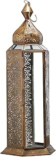 Serene Spaces Living Antique Bronze Decorative Metal Lantern, Scrollwork...