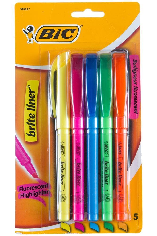 BIC Brite Liner Flourescent Highlighters, 5ct Assorted Colors, 4-PACK (BLP51)