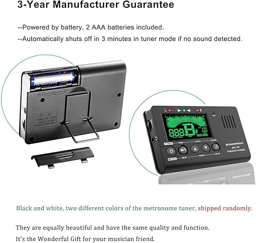 Miniatura 6 de WINGO Metrónomo digital, sintonizador y generador de tonos, dispositivo 3 en 1 (negro) para cromático, guitarra, bajo, ukelele, violín-batería