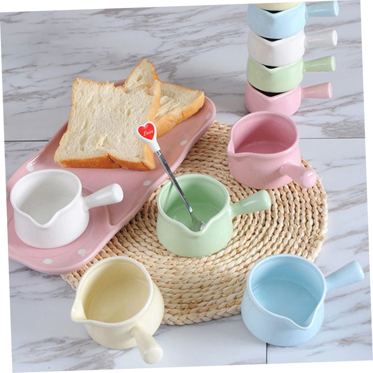Keramik Milchkännchen 5 Stück mit Griff 100ml Milchspender für Kaffee Sirup Sahne Serviergeschirr Haushalt Gastronomie