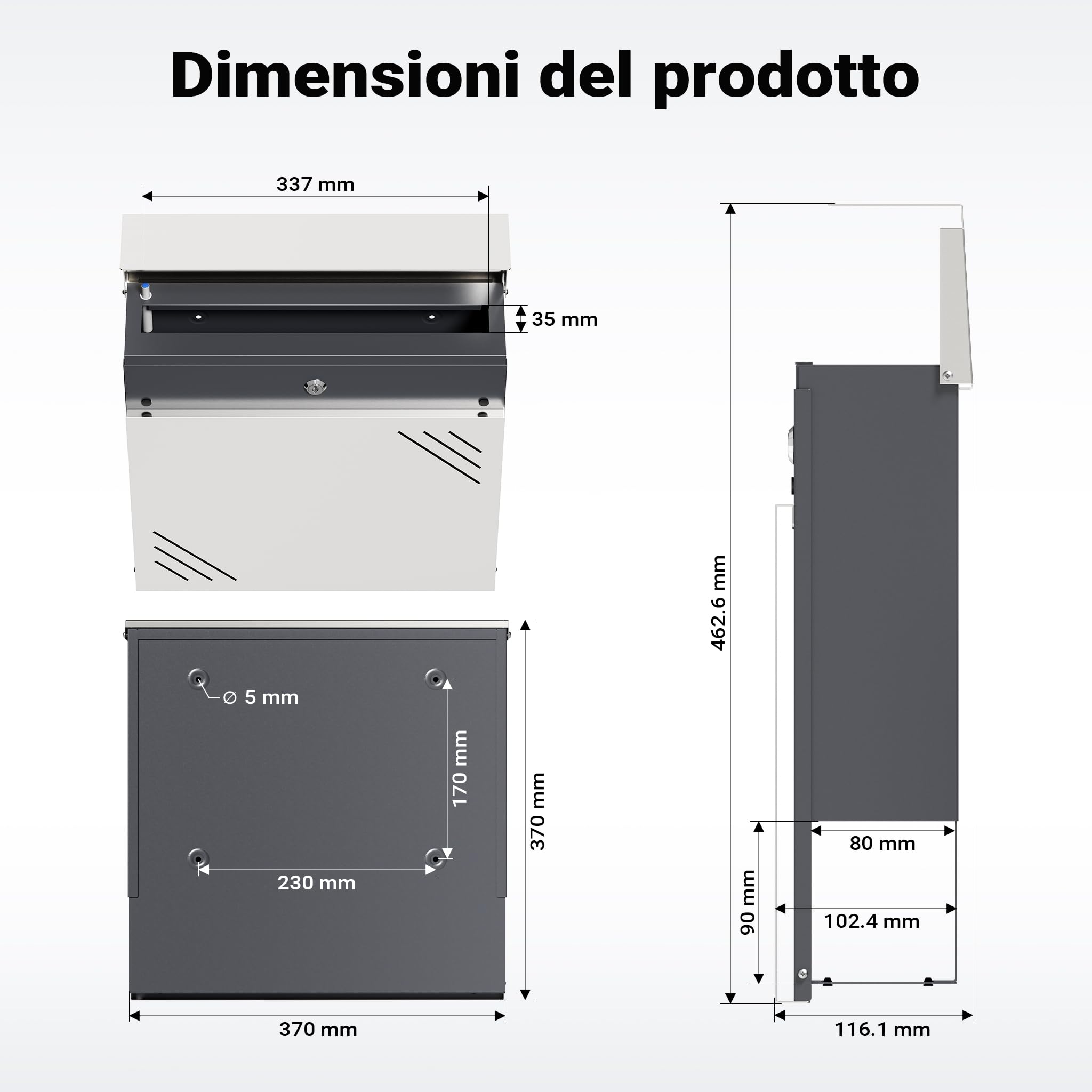Wiltec Cassetta della posta in acciaio inox V63 37 x 11 x 37 cm, cassetta delle lettere da parete con portagiornali e chiave