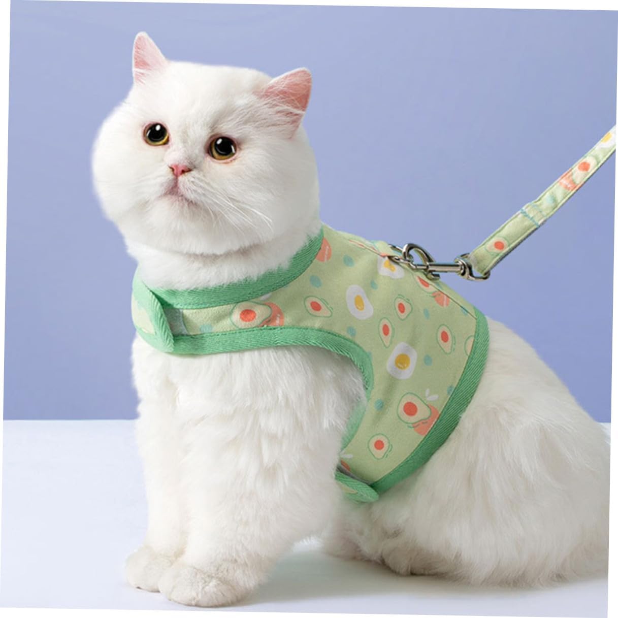 POPETPOP Cat Harness Leash Set with Avocado Patterned Mesh Vest, Breathable Adjustable Pet Strap for Cats 6-9 Lbs, Lightweight Outdoor Walking and Travel Harness