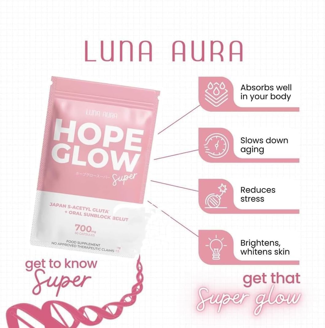 glow up glutathione price Luna Aura Hope Glow Super, Skin Brightening Supplement with S-Acetyl Gluta,  700mg, 60 Capsules : Amazon.ie