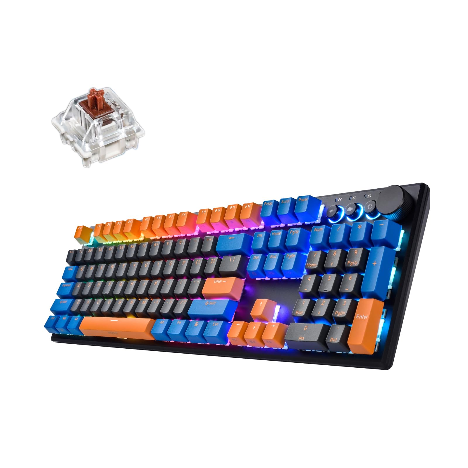 iRocks K74R Wireless RGB Illuminated Mechanical Gaming Keyboard, Hot-Swappable Switches, Floating Design, PBT 107 Keys NKRO, Detachable USB-C Cable -