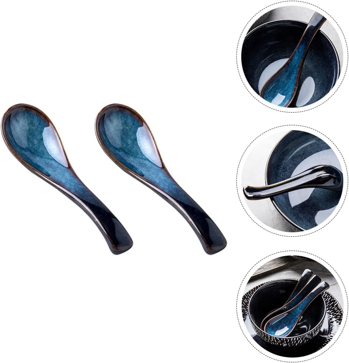 Blue Small Ceramic Soup Spoons 2pcs for Household Kitchen Use image 2