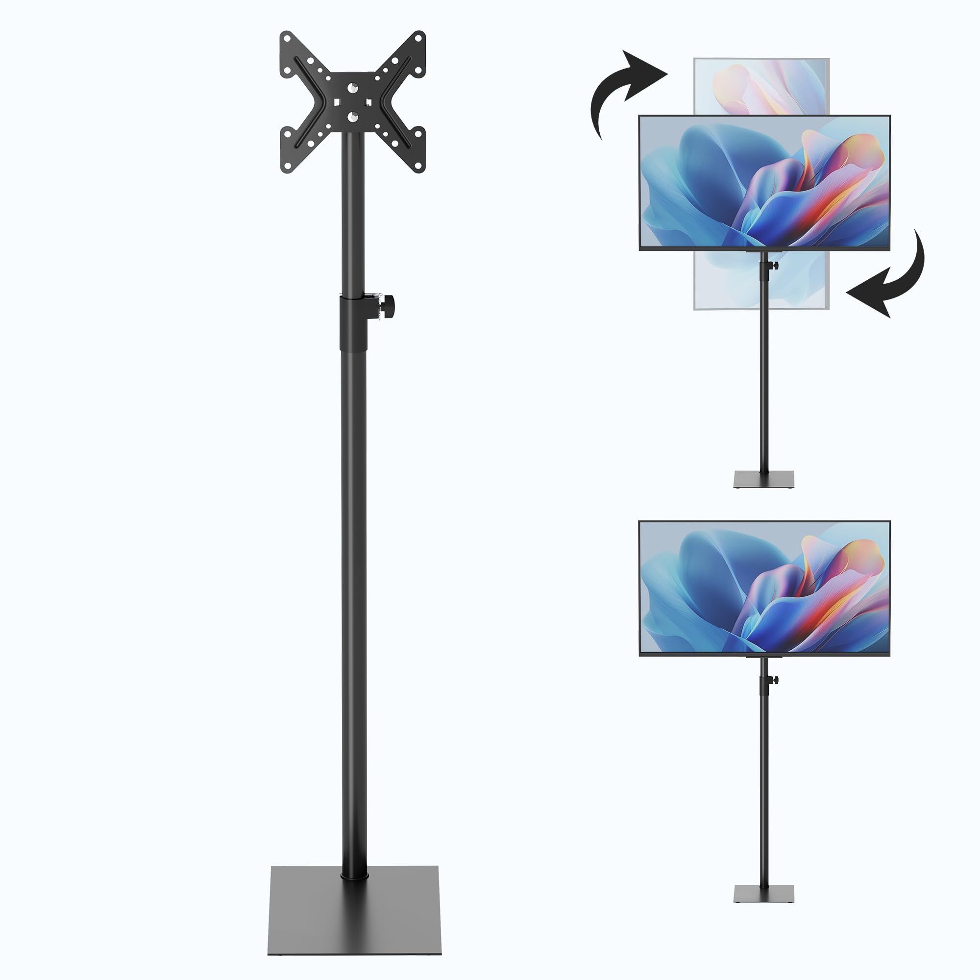 Bimiti - Supporto per TV con supporto girevole a 100 gradi, altezza regolabile e inclinabile, ripiano regolabile in altezza per schermi piatti o schermi curvi da 14 a 32"