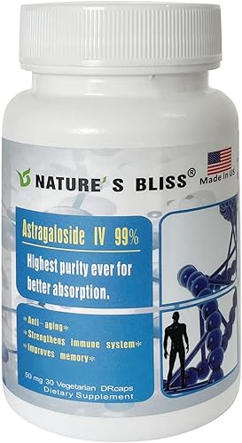 NATURE'S BLISS Extracto de raíz de astrágalo protegido y superabsorción con ácido estomacal astrágalo IV 99%, fabricado en EE. UU., 50 mg, 30