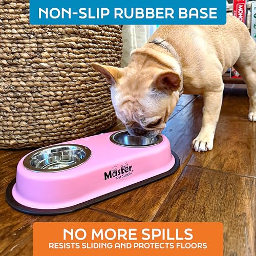 Master Pet Supply Double Dog Bowls Set with Elevated Base and 2 (8 oz) Stainless Steel Removable Dishes (Black Velvet) – Double Cat Food Water Bowl, Dog Puppy Food Bowl Set, Rust Resistant - Image 4