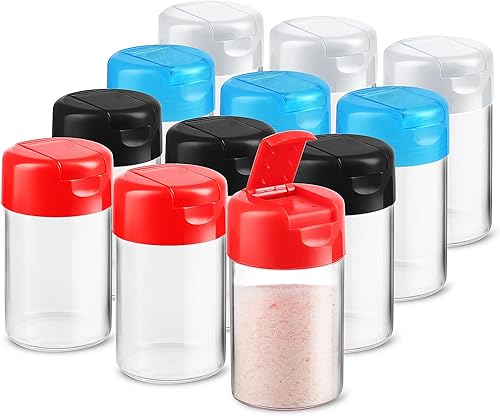Miniatura 5 de Paquete de 12 saleros y pimenteros de plástico con tapa con bisagras, bolsa de almuerzo antiderrames, para camping, picnic, dispensador de especias,