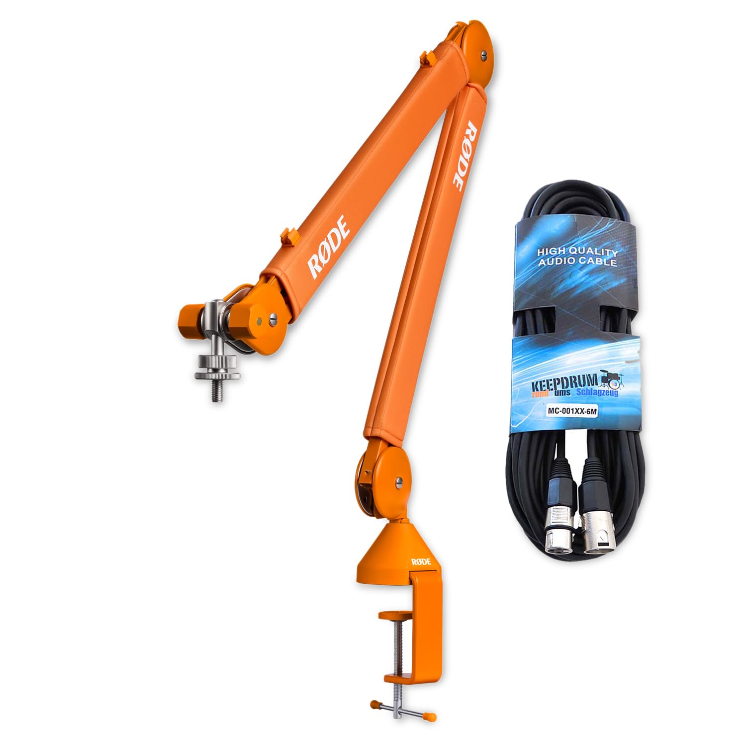 Rode PSA1+ Plus - Brazo articulado para micrófono de mesa, color naranja con cable keepdrum XLR