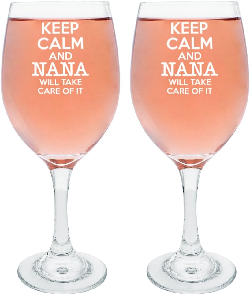 Gifts for Grandma Keep Calm and Nana Will Take Care of It Funny Grandma Gifts Grandma Nana Gifts Gift Wine Glasses 2-Pack Wine Glass Set White