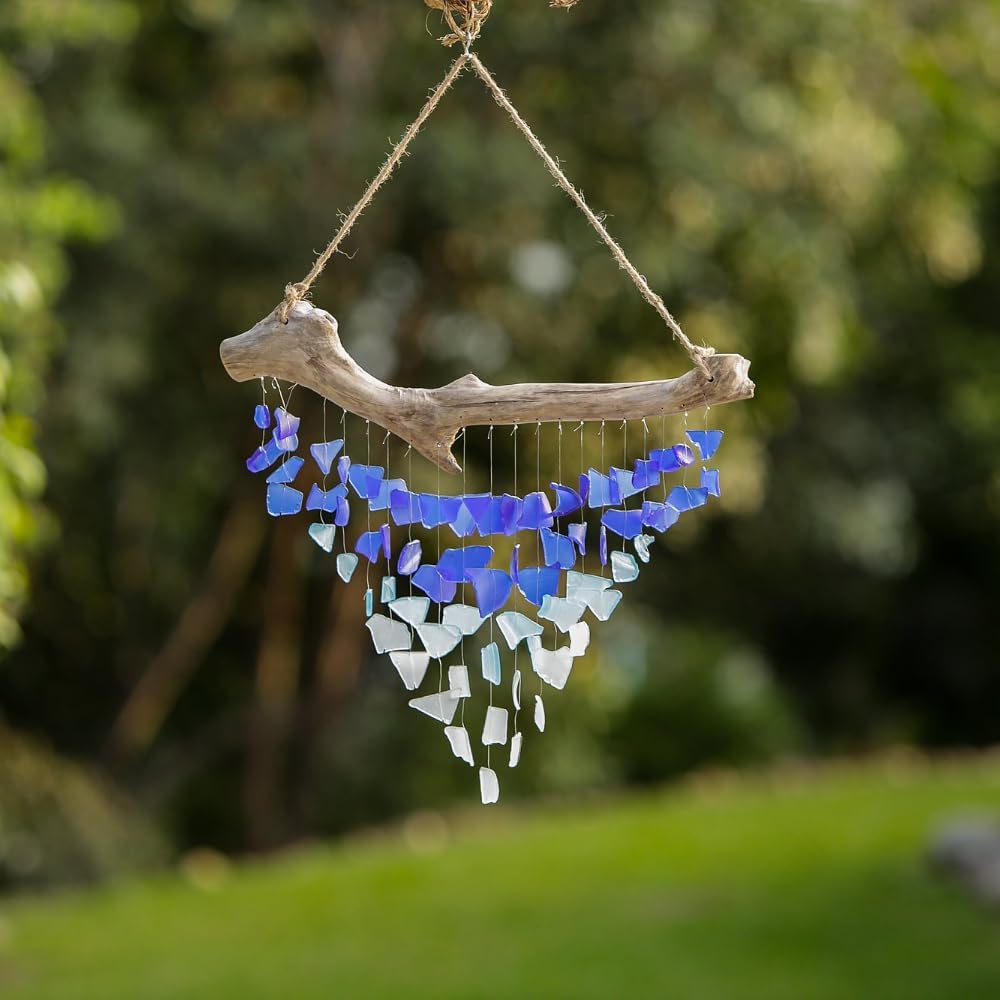 Multi-Color - Handmade Raindrop Butterfly Recycled Glass Hanging Mobile Wind Chime Suncatcher Beach Decor (Large)