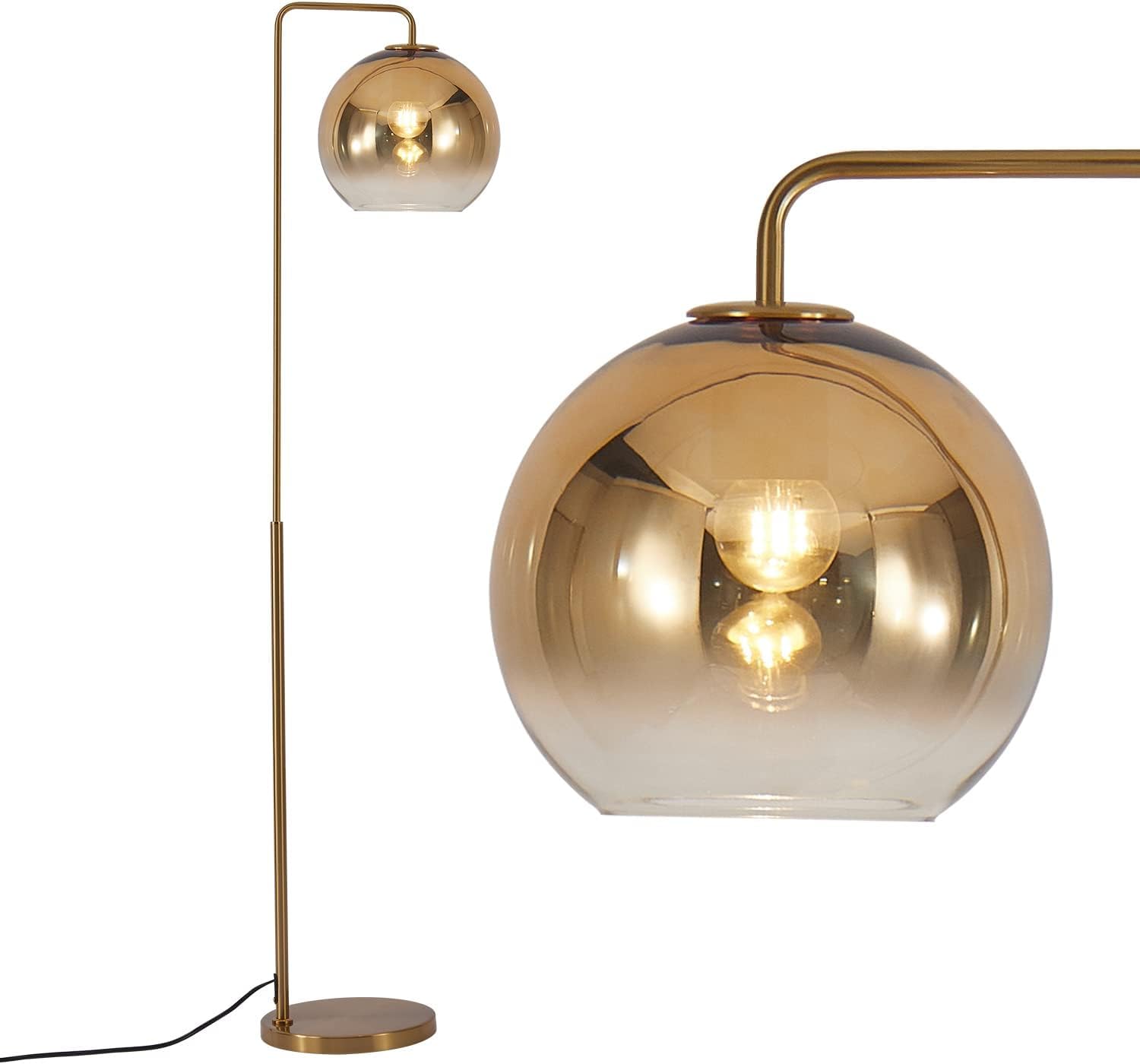 KCO Lighting Contemporary Gradient Gold Floor Lamp Glass Globe LED Standing Light Mid Century Tall Pole Standing Accent Lighting for Office Living Room Bedroom (9.8”-Large)