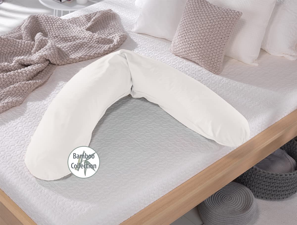 Cojín de lactancia original Theraline + funda relleno de espelta de bambú blanco nube