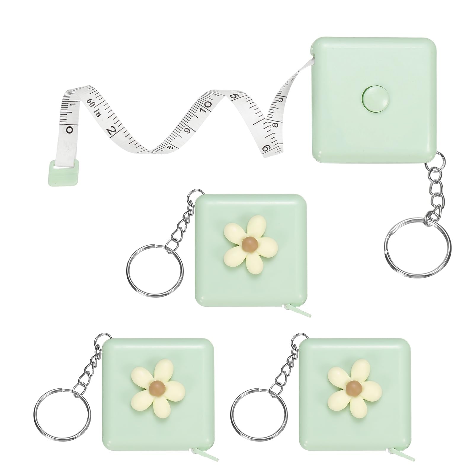 sourcing map 4Pcs Soft Tape Measure 60" Double Scale Retractable Mini Cartoon Measuring Tape Cute Tape Measurer for Sewing Craft Cloth Fabric Tailor Weight Loss Body Measurements, White Flower