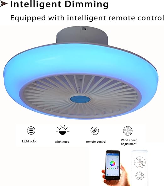 SHERAF RGB slimme plafondlamp met ventilator voor woonkamer, muziek Bluetooth plafondventilatoren lampen met luidsprekers, LED 72W plafondlampen met afstandsbediening en APP-bediening, dempende moderne photo 3