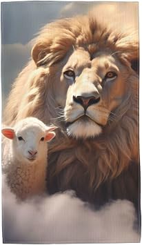 Lamb with A Lion On The Clouds Prints Towel Towels 27.5x16in Skin-Friendly Absorbent Fluffy and Soft for Bathroom, Beach, Outdoors