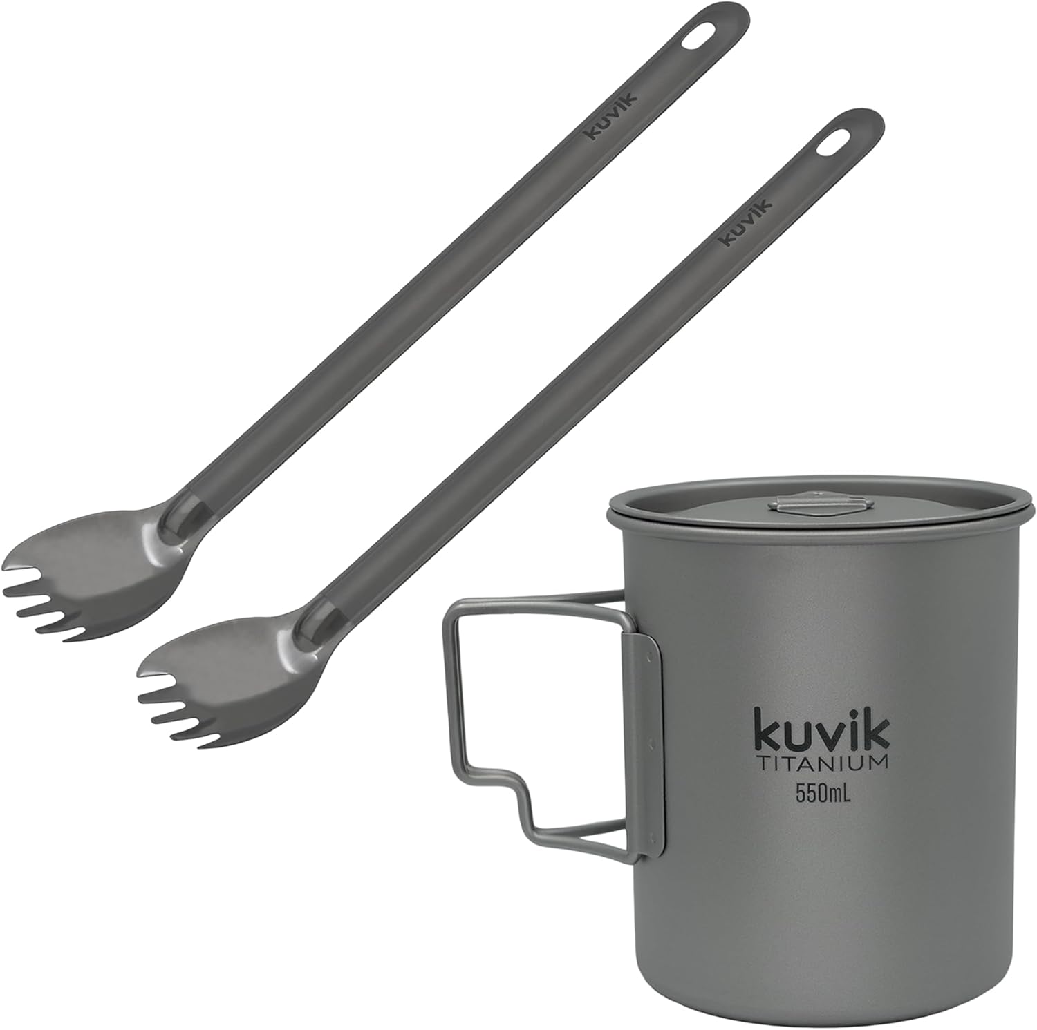 Kuvik Titanium Spork 2-Pack & 550ml (18.6 oz) Titanium Cup Bundle