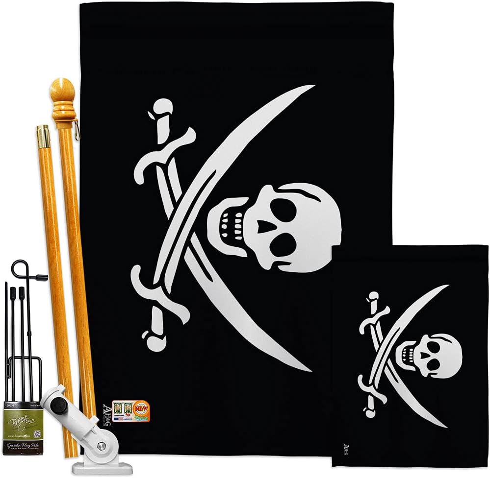 Jack Rackhams House Flag Coastal Pirate Ship Skull Treasure Map Carribean Jolly Blackbeard Small Decorative Gift Yard Banner Made In USA 28 X 40