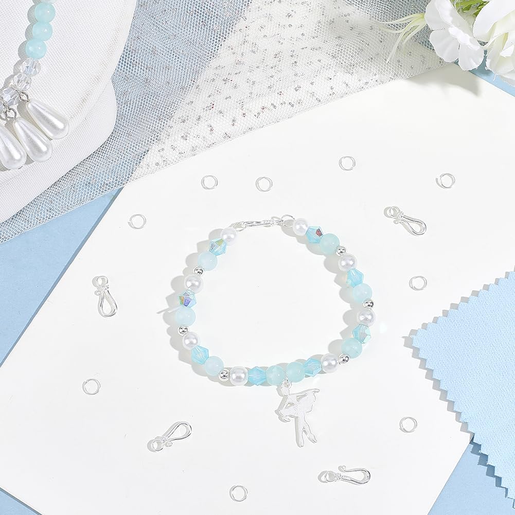 Beebeecraft 1 Box 6 Stück S Haken Schmuck Verschluss Armband S Verschluss mit 12 Stück Sprung Ringe Poliertuch 925 Sterling Silber Vintage Toggle Connectors Ringe für Schmuck Herstellung Armbänder