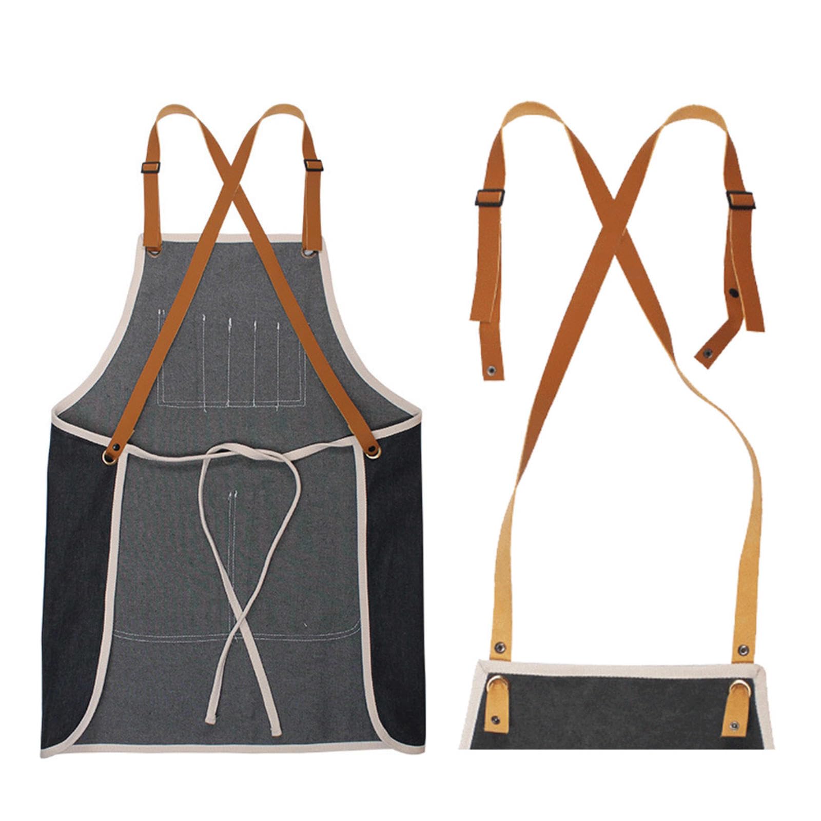 CHUIKUAJ Tabliers de Chef pour Hommes et Femmes, Tabliers de Travail en Denim épais avec Poches et Sangle Réglable - pour la Cuisine et la Pâtisserie,Black-2pcs