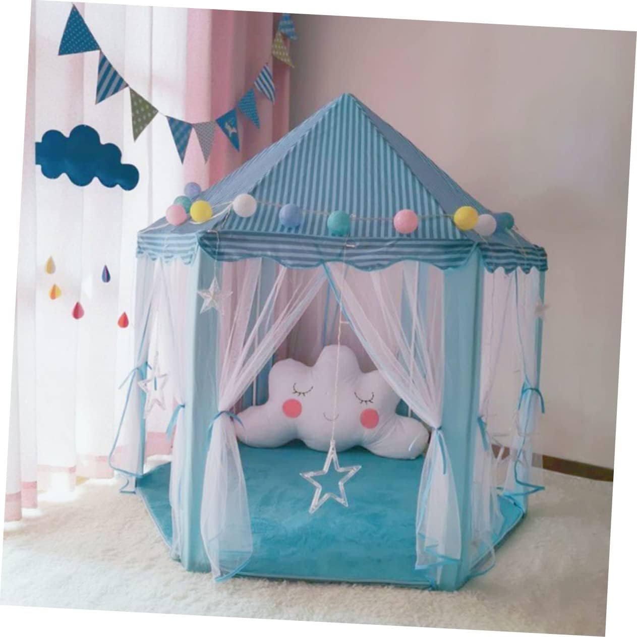 MERRYHAPY Hexagon Princess Play Mat Soft Plush Rug for Room Decorative Tent Carpet for Nursery Bedroom Playroom and Living Room Stylish Design