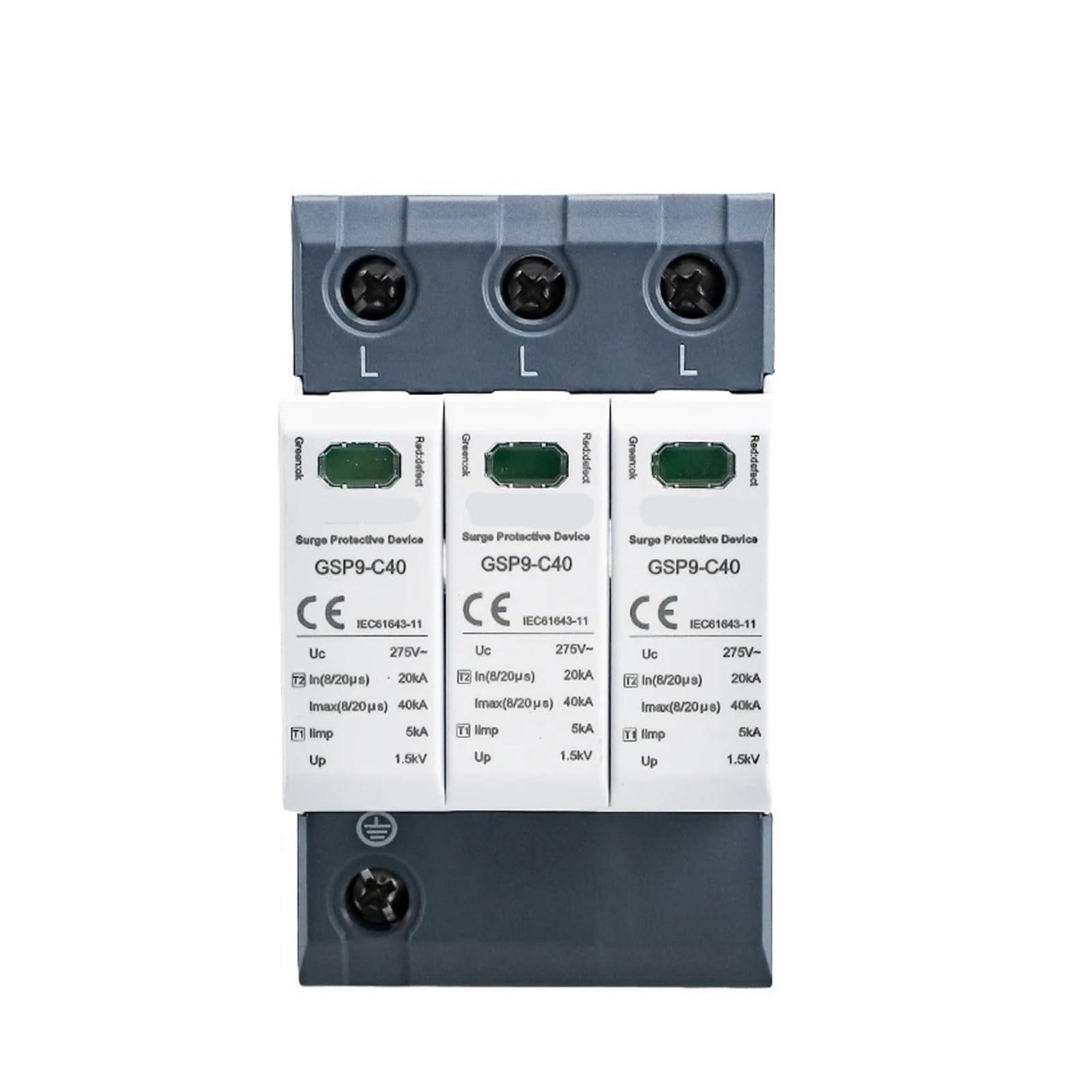 Protector contra sobretensiones y pararrayos GSP9 40KA SPD 3P AC275V AC385V 400V 440V Protector contra sobretensiones doméstico for riel DIN Dispositivo de protección contra sobretensiones de bajo vol