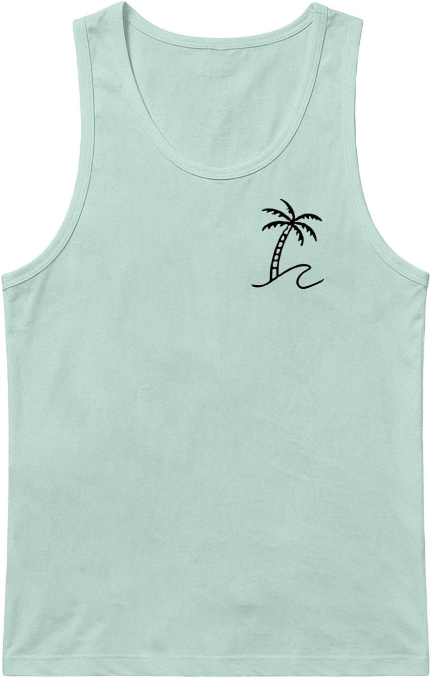 Men Coconut Tree Graphic Tank Tops Summer Beach Vacation Print Tee U Neck Sleeveless T Shirts Plus Size Casual Tanks