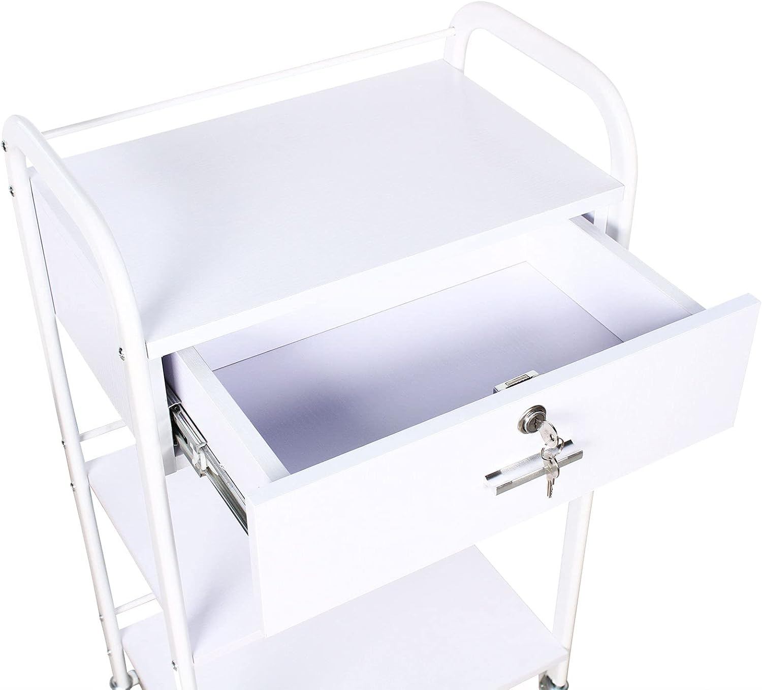 3-Tier Kitchen Storage Cart Salon Trolley Spa Utility Cart with Lockable Drawer, Salon Trolley for Beauty Shop, Barbershop, Home