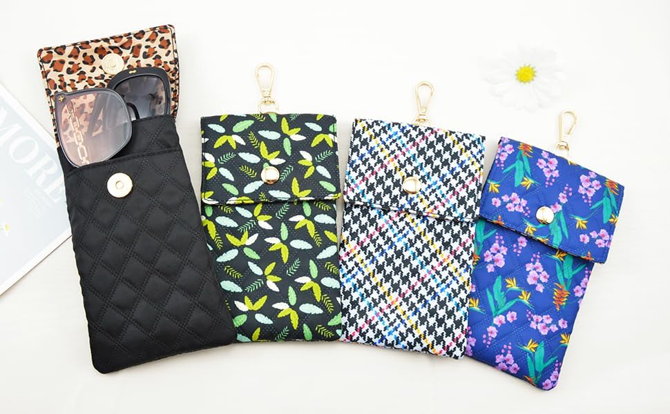 Soft Glasses Case Double Eyeglasses Case for Women with Adjustable Shoulder Strap and Key Chain Cell Phone Purse - Image 7