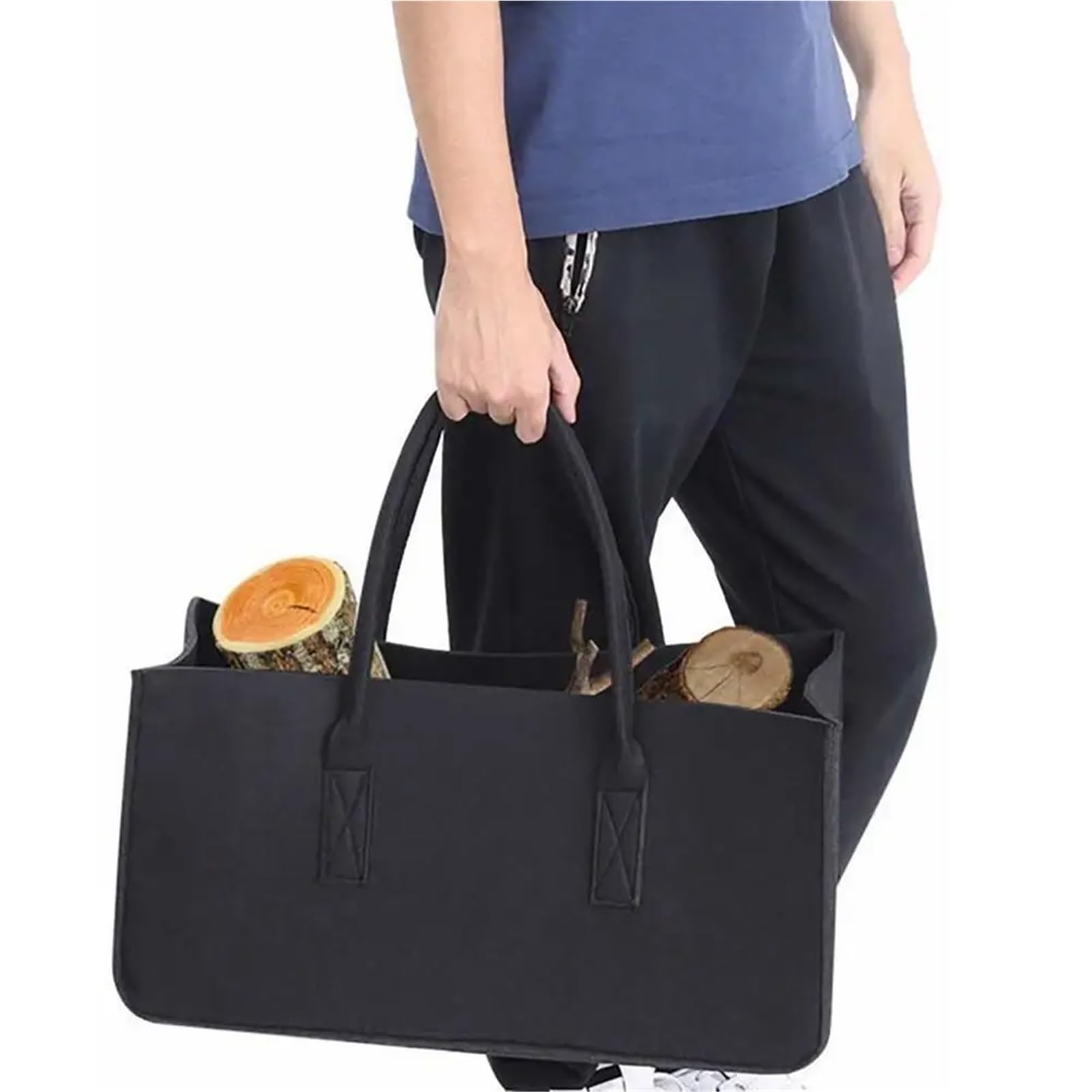 Holztragetasche for Brennholz, Filz, Brennholzkorb, Holztasche, Träger mit Tragegriffen, rechteckige Kaminholztasche FüR Brennholz